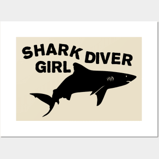 Shark diver girl Posters and Art